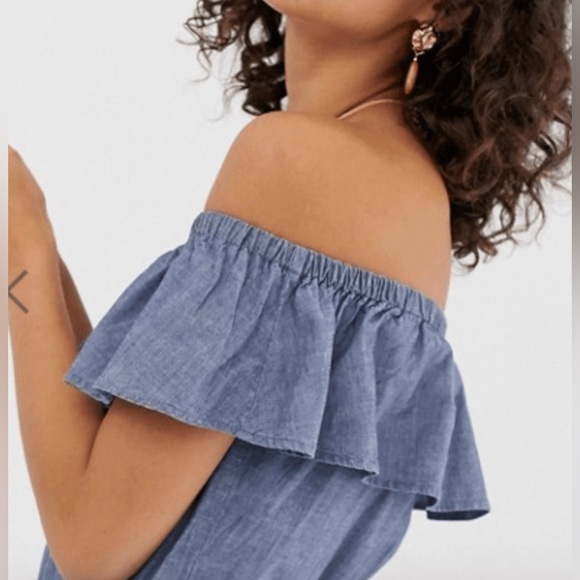 Vero Moda Off Shoulder Chambray Jumpsuit Size Medium - Picture 3 of 14